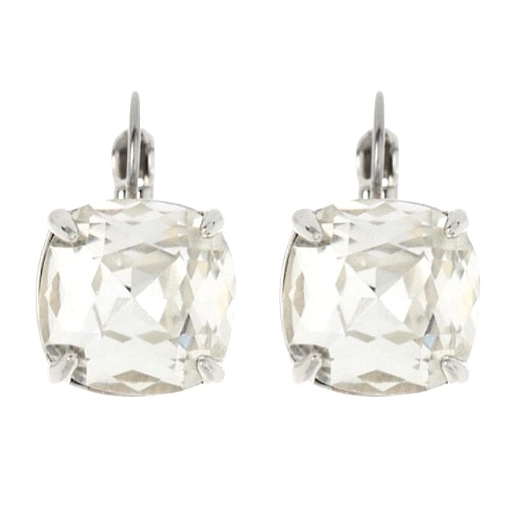 KATE SPADE • Silver Square Clear Crystal Leverback Earrings